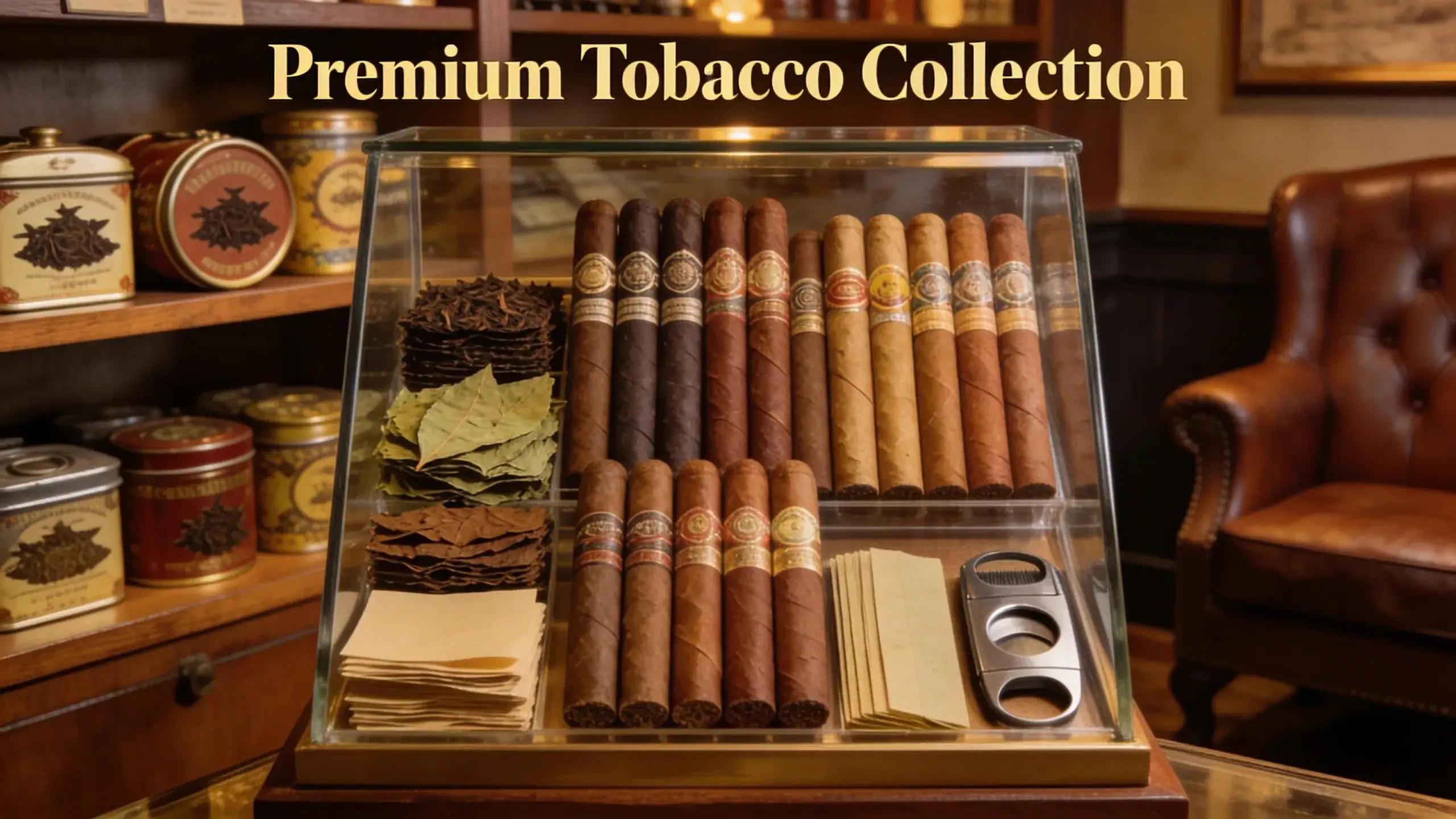 Premium cigars, loose-leaf tobacco, and smoking accessories displayed in North Miami