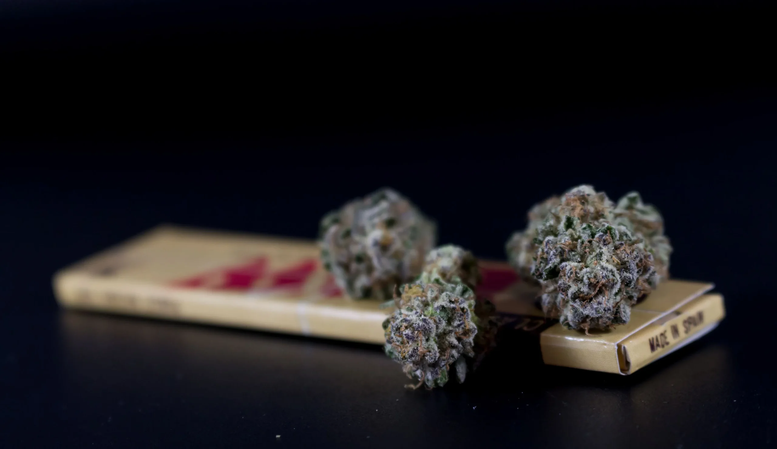 Colorful selection of rolling papers displayed on a tray at a North Miami smoke shop